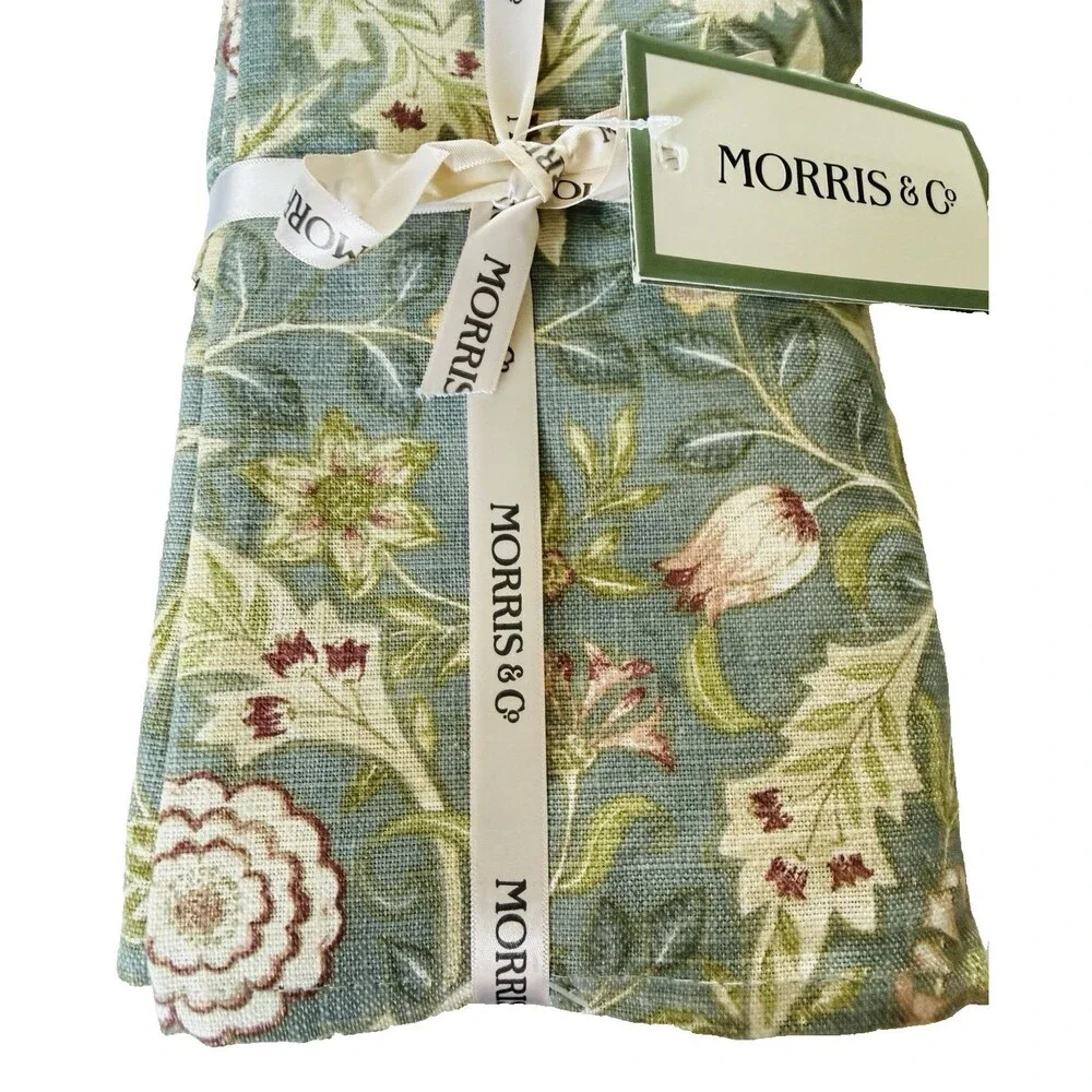 Morris & Co Dinner Fabric Napkins Wilhemina Floral Blue Ivory 20x20